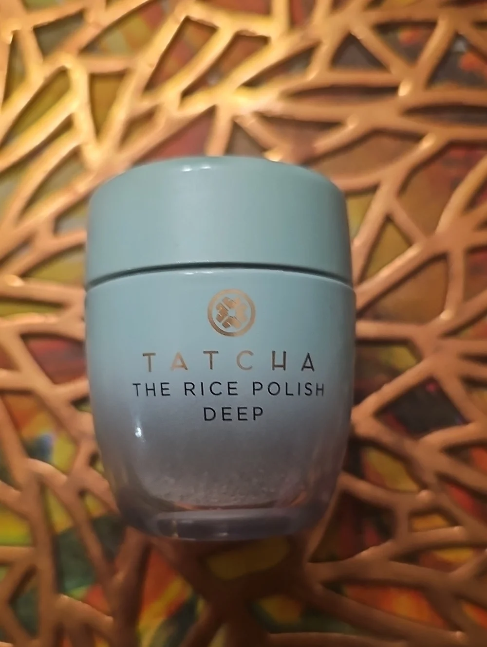 Tatcha The Rice Polish Deep - Aqua Blue Jar with Gold Logo